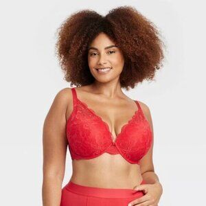 Auden Full Figure Plunge Red Lace Underwire Bra Size 40DDD
